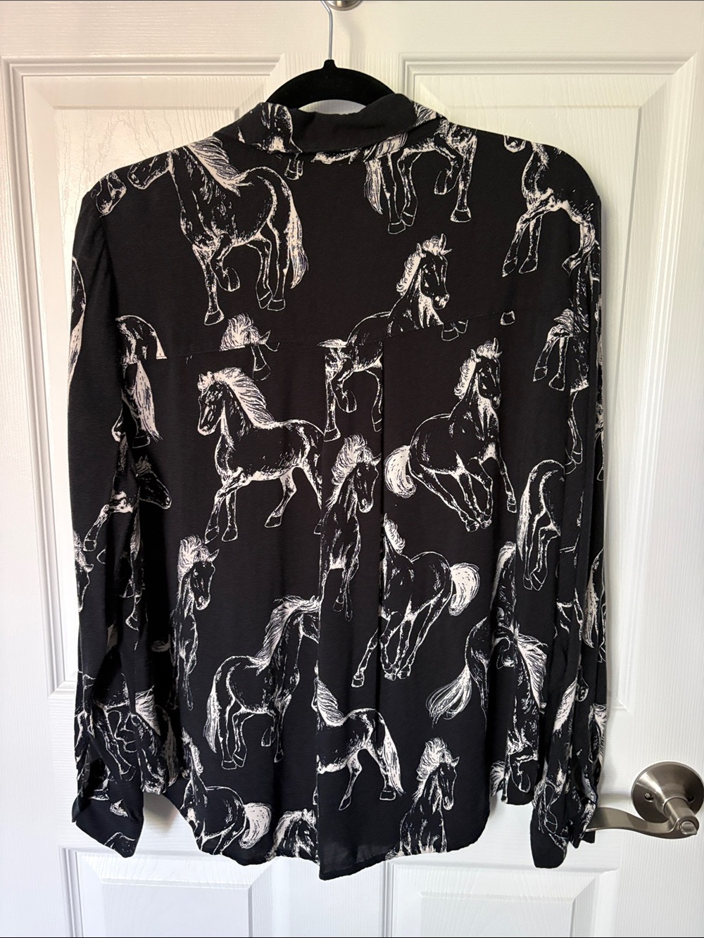 Jane and Delancey Black Button-Down Shirt with White Horse Print - Picture 2 of 2